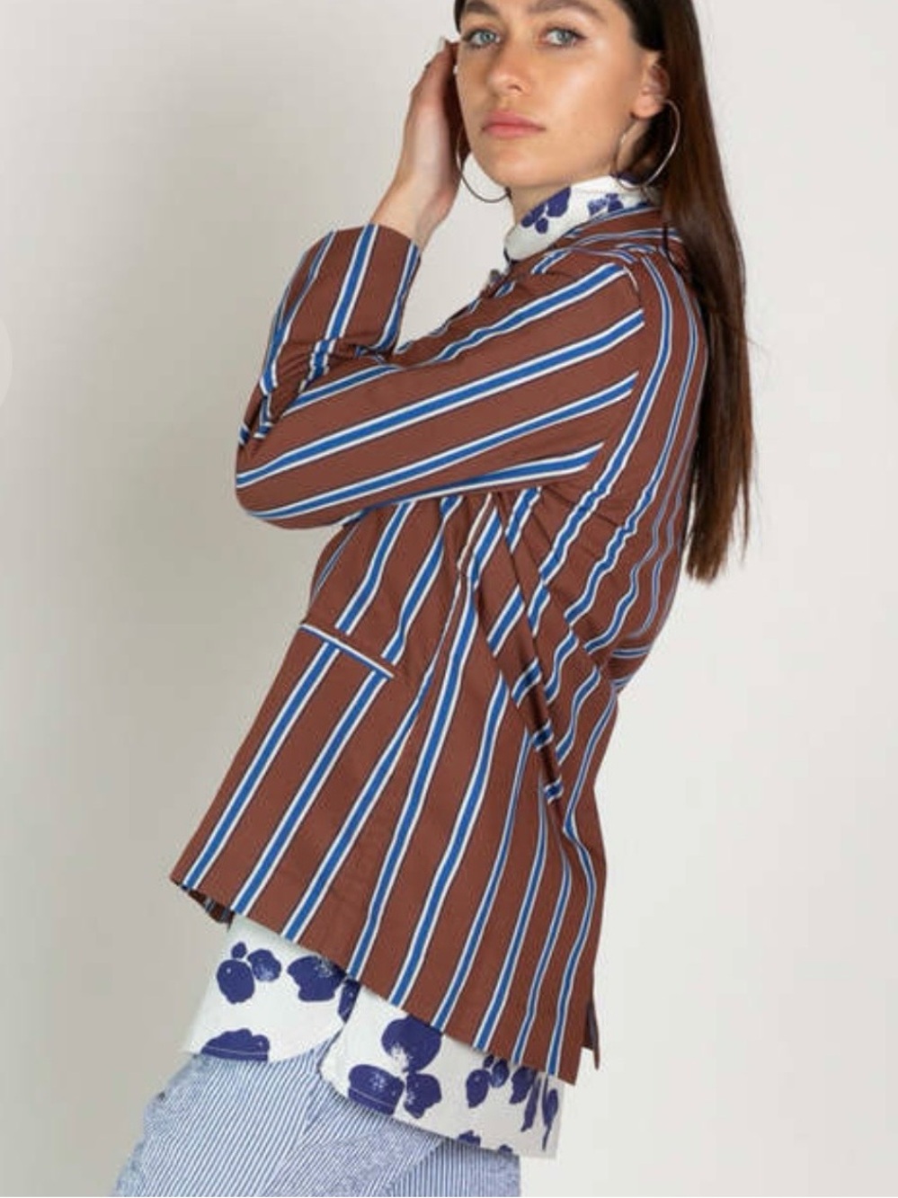 Chloe Stora Brown Blue Striped Blazer 38 Vanda 521 Paris Preppy Office Cool Girl